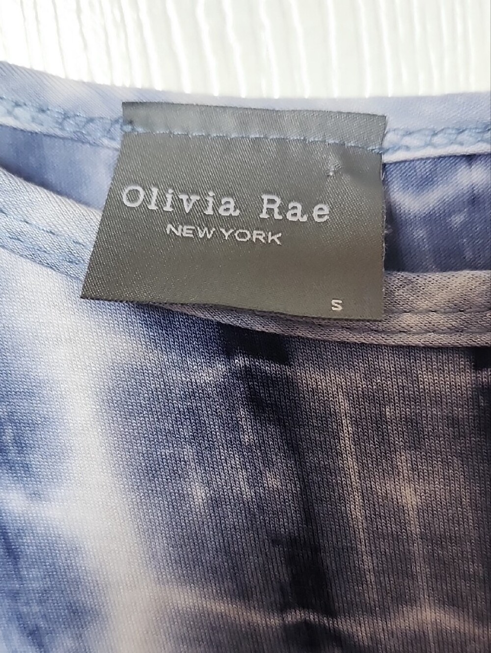 Olivia Rae Navy and White Tie-Dye Knot Side Tunic Dress With Short Sleeves - Picture 2 of 13